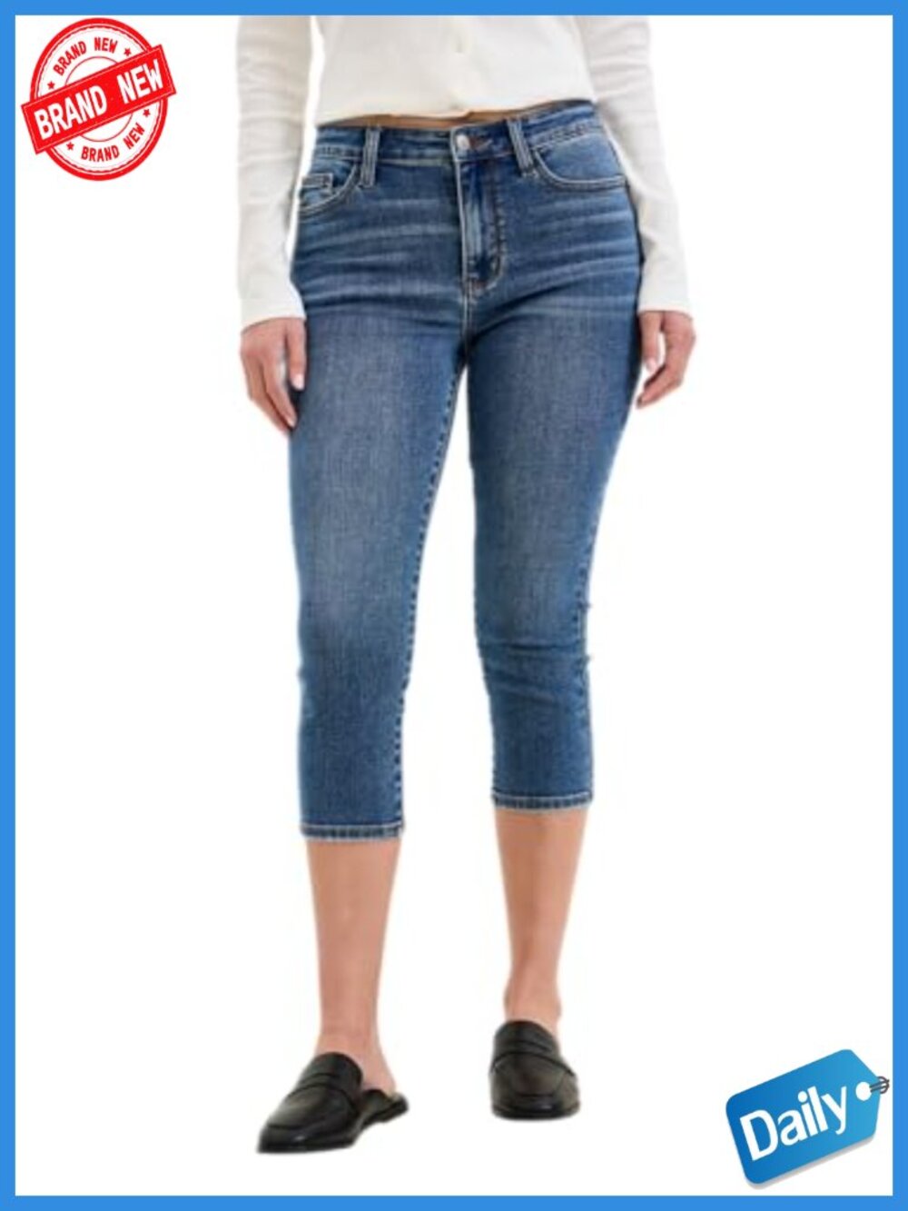 Mid Rise Capri Jeans 22In Inseam Cotton Spandex Stretchable Straight Fit
